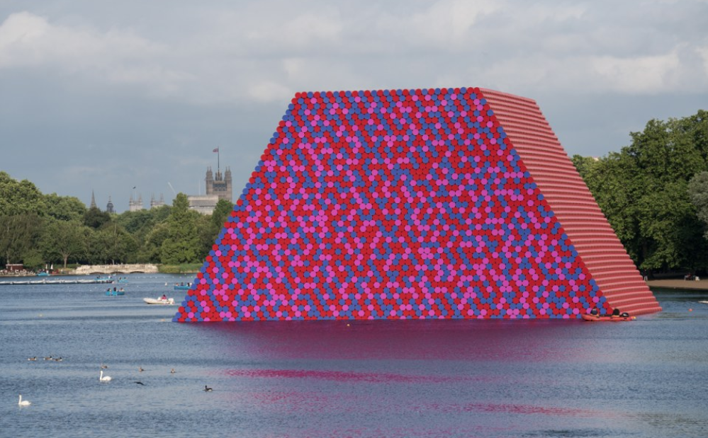 Christo and Jeanne-Claude, The London Mastaba, Serpentine Lake, Hyde Park 2016 - 2018  © Christo  Photo: Wolfgang Volz, Courtesy of The Serpentine Galleries.