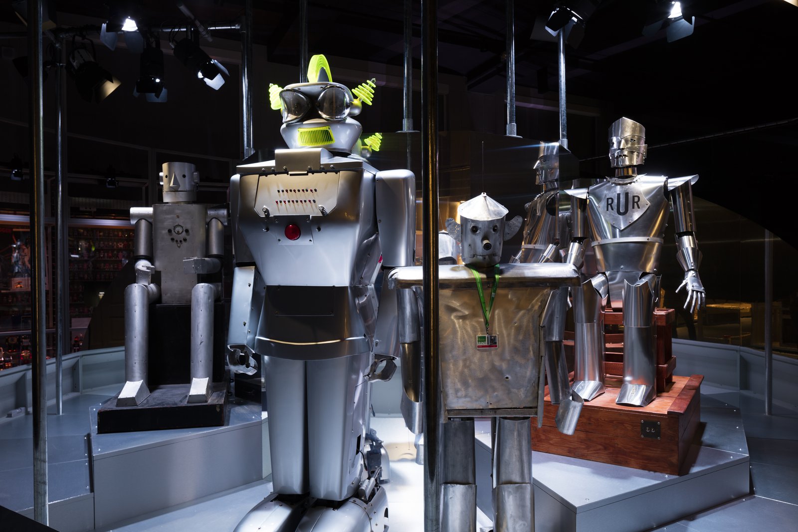 Four robots (l-r Sitting Robot, Cygan, George and Eric) from the Robots exhibition © Plastiques Photography, courtesy of the Science Museum