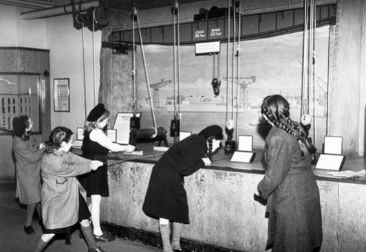 Children with interactives, Children's Gallery, Science Museum, 1951.