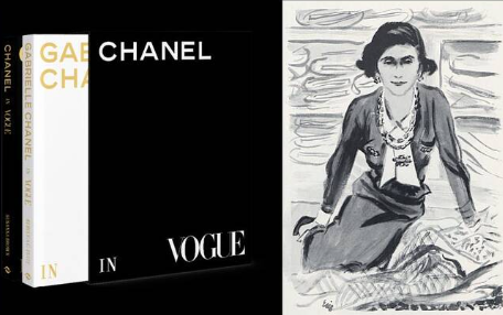 An image of Chanel in Vogue book and next to it a drawing of Gabrielle Chanel